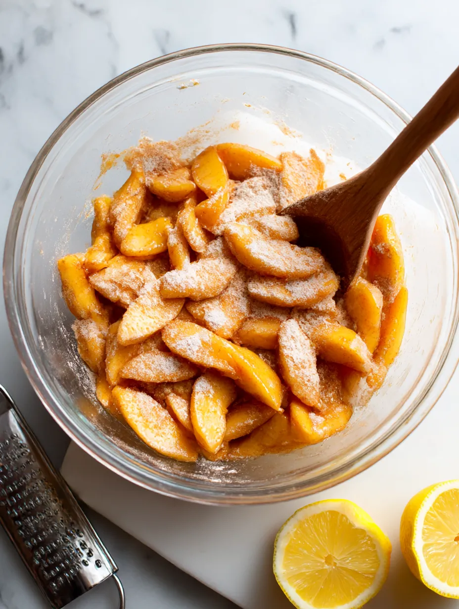 A bowl of peaches with a wooden spoon in it.