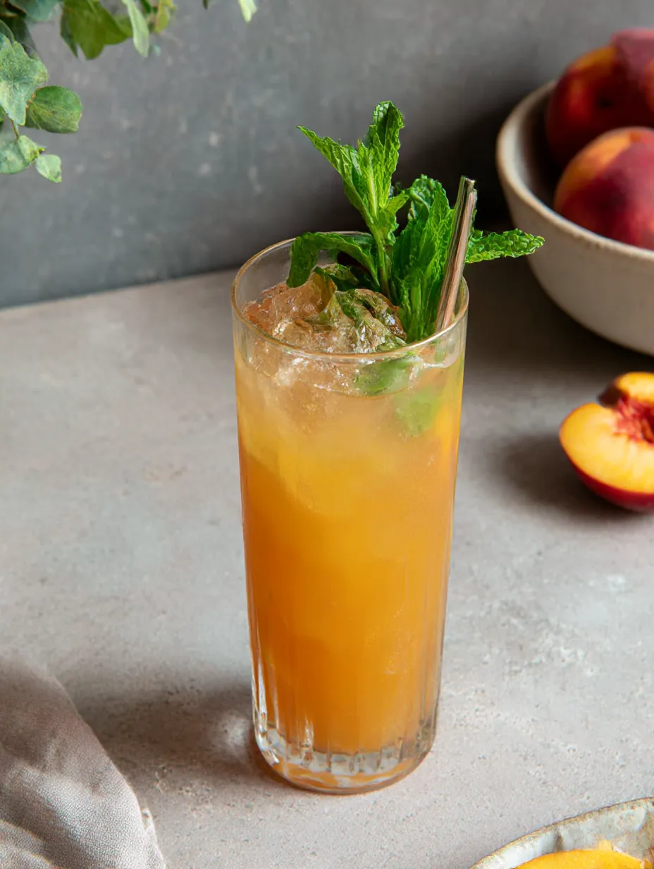A glass of peach green tea.