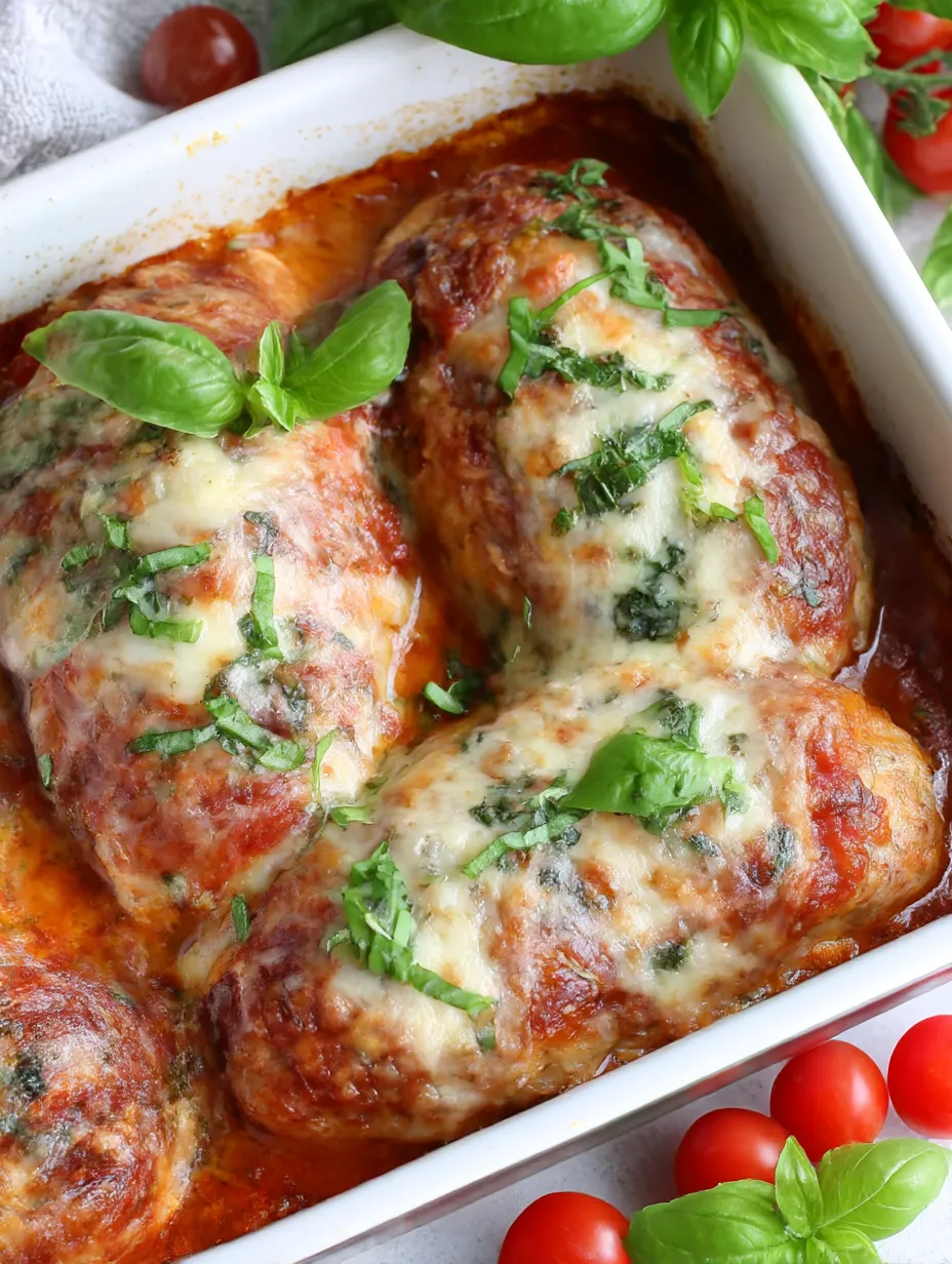 A dish of chicken mozzarella bake.