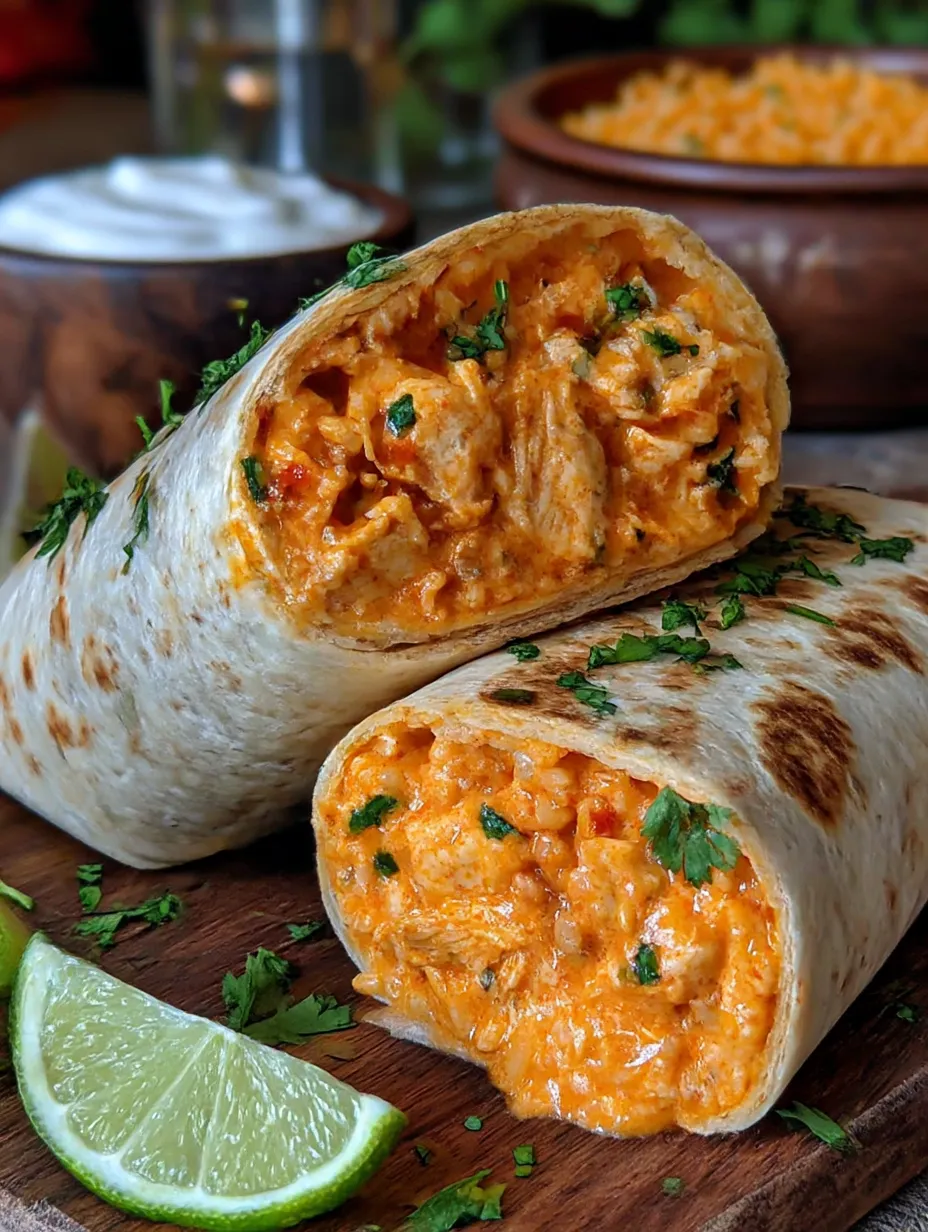 A burrito with chicken and cheese.