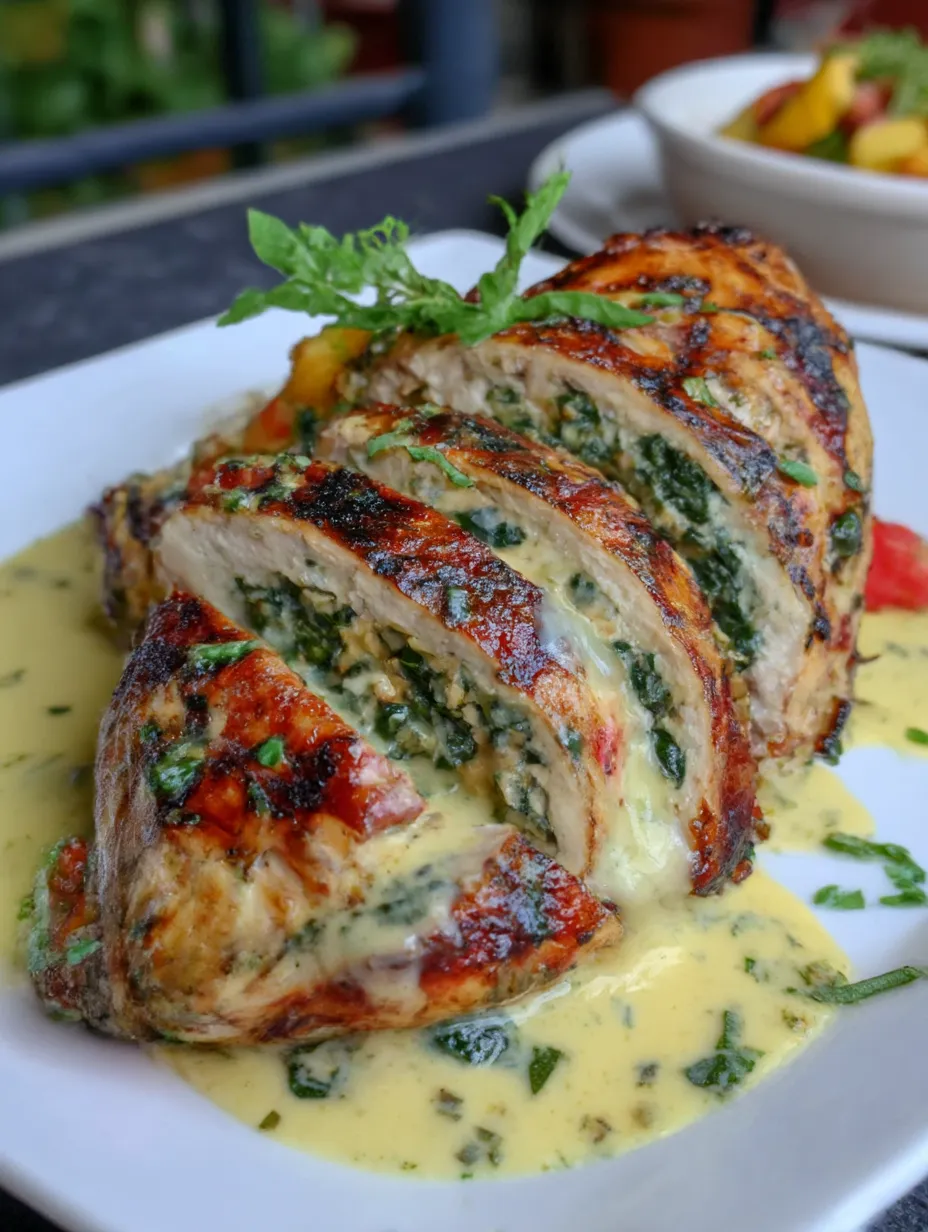 Grilled stuffed chicken with cream sauce.