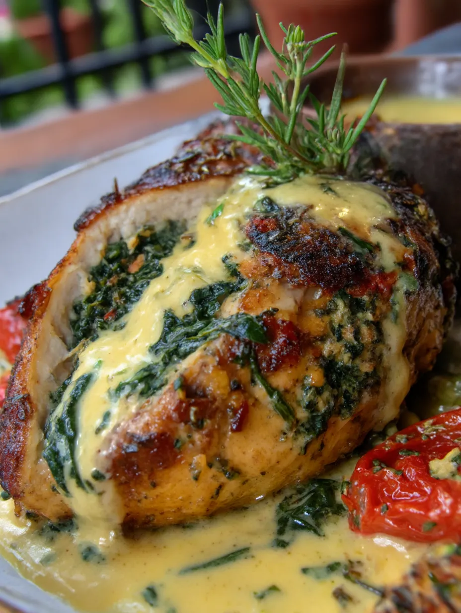 A grilled stuffed chicken with cream sauce.
