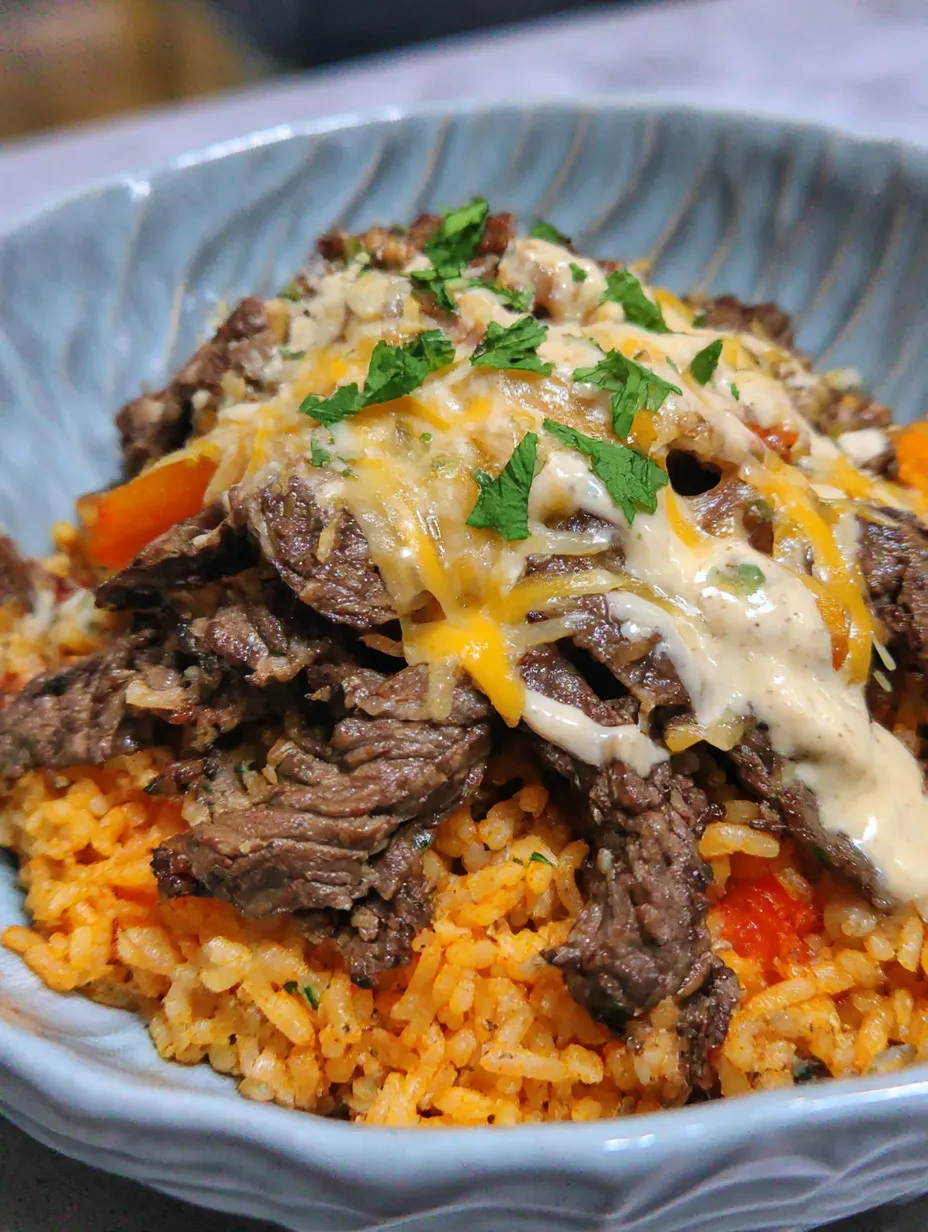 A plate of food with rice and meat on it.