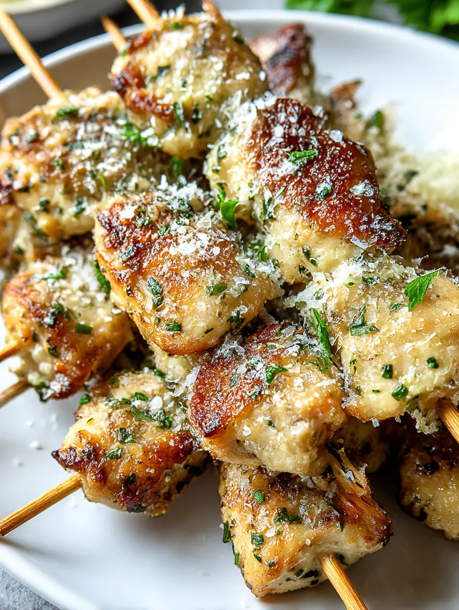 Blackstone Garlic Parmesan Chicken on a stick.