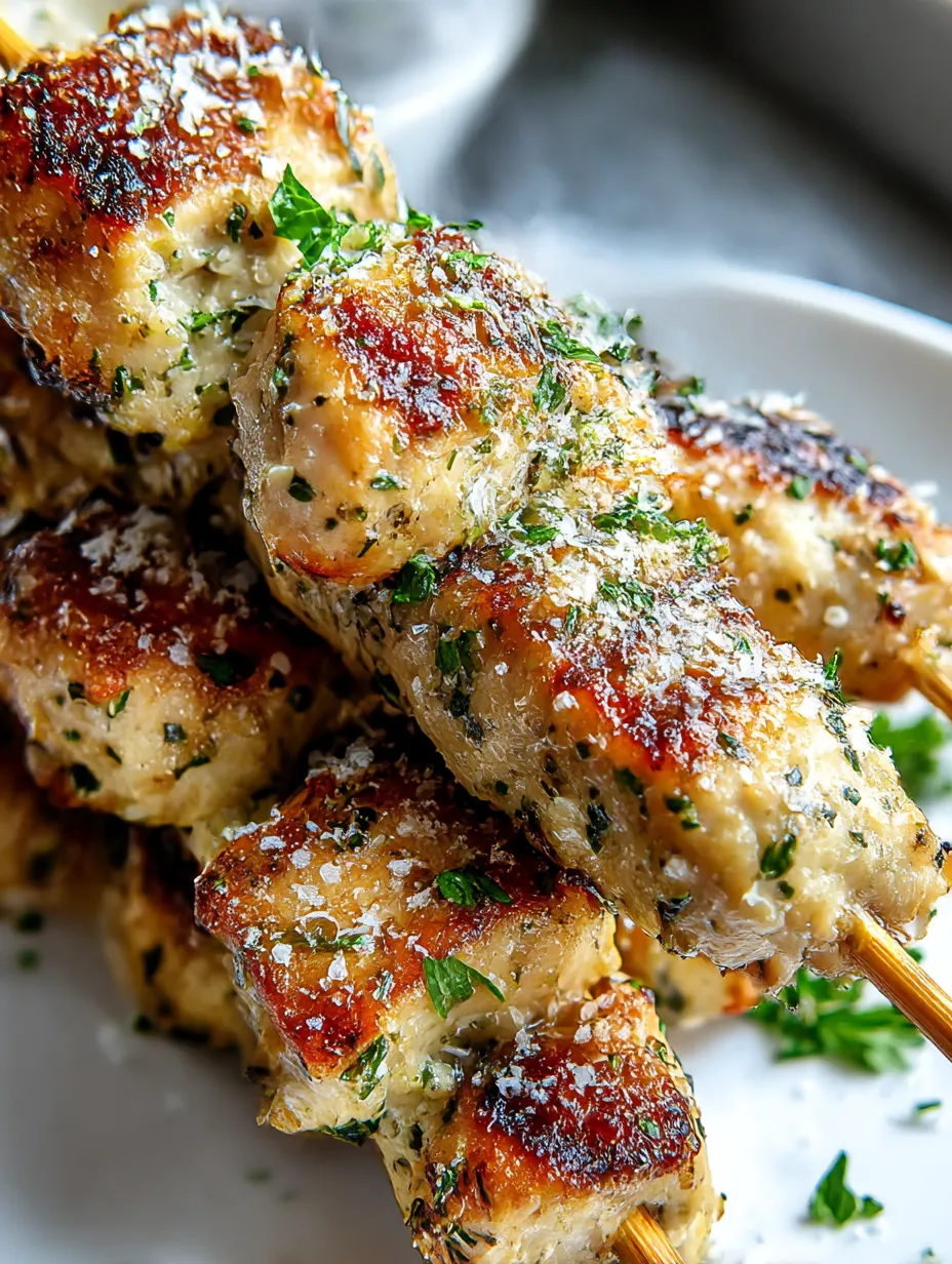 A plate of chicken with garlic and Parmesan cheese.