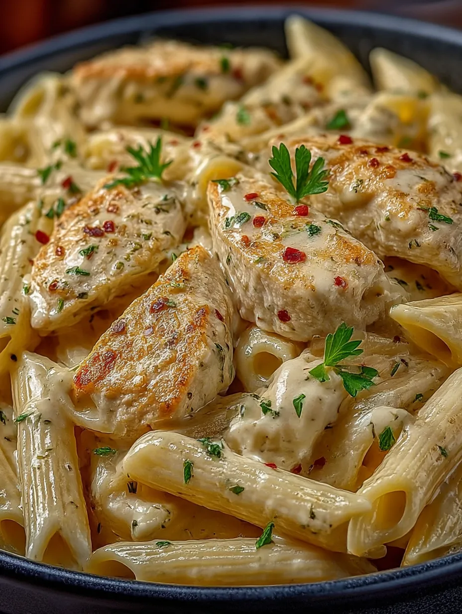 A dish of creamy ricotta chicken pasta.