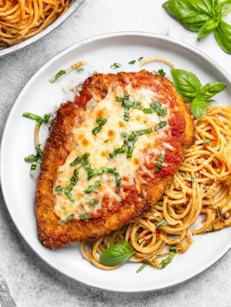 A plate of food with chicken and pasta.