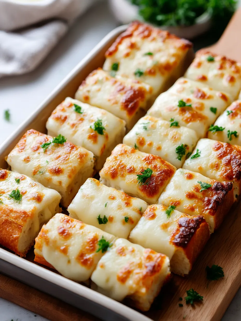 A pan of garlic bread with cheese.
