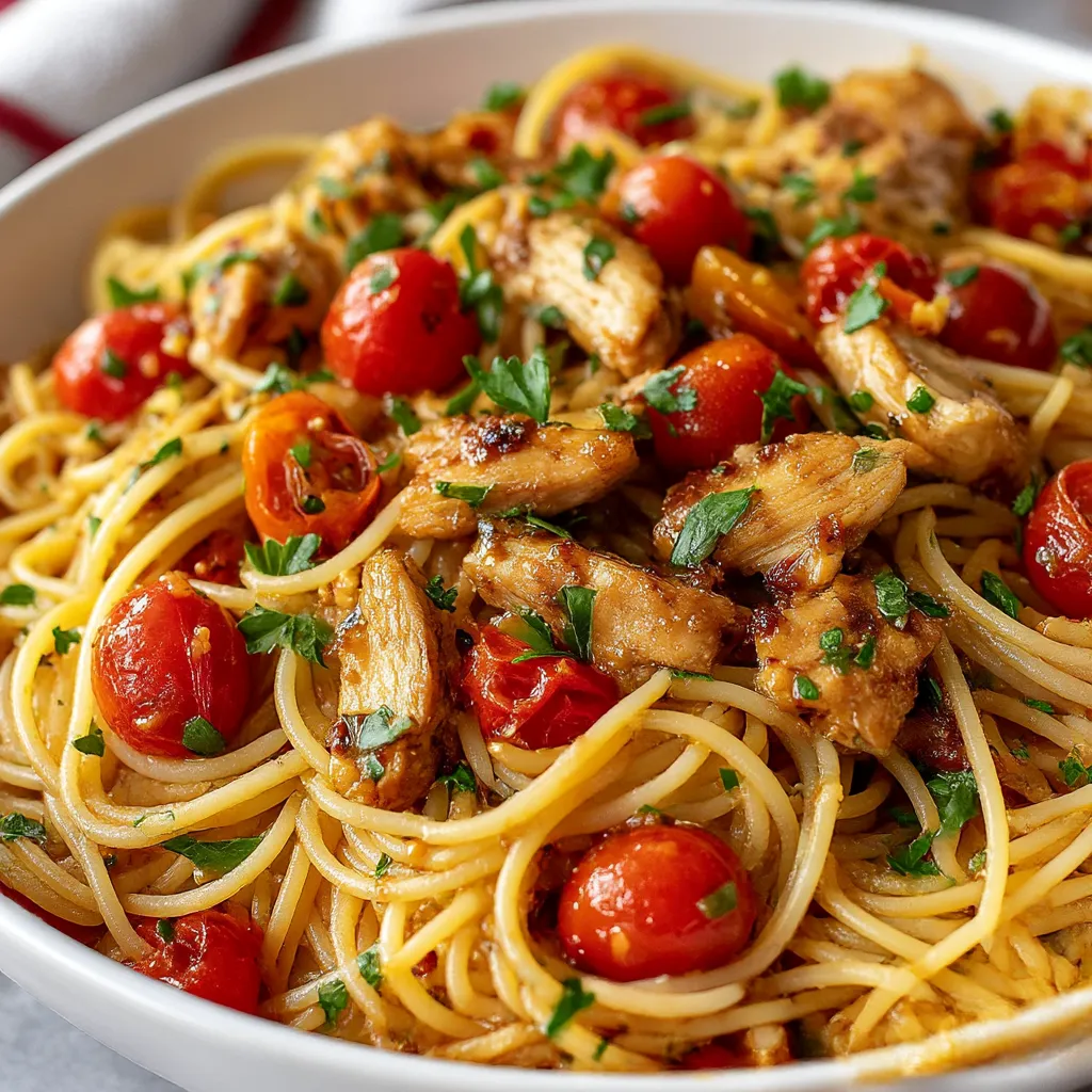 A delicious bruschetta chicken pasta recipe.