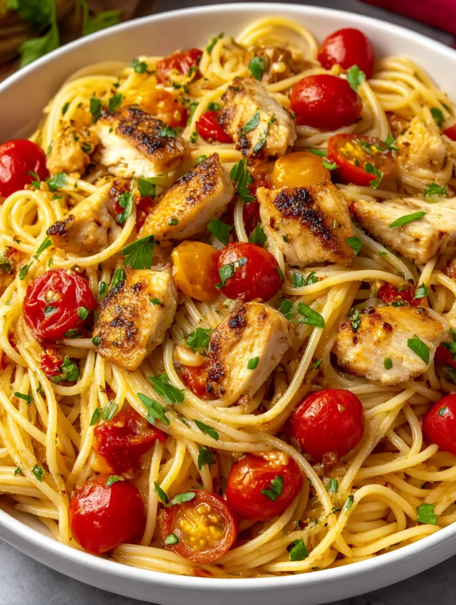 A delicious bruschetta chicken pasta recipe.