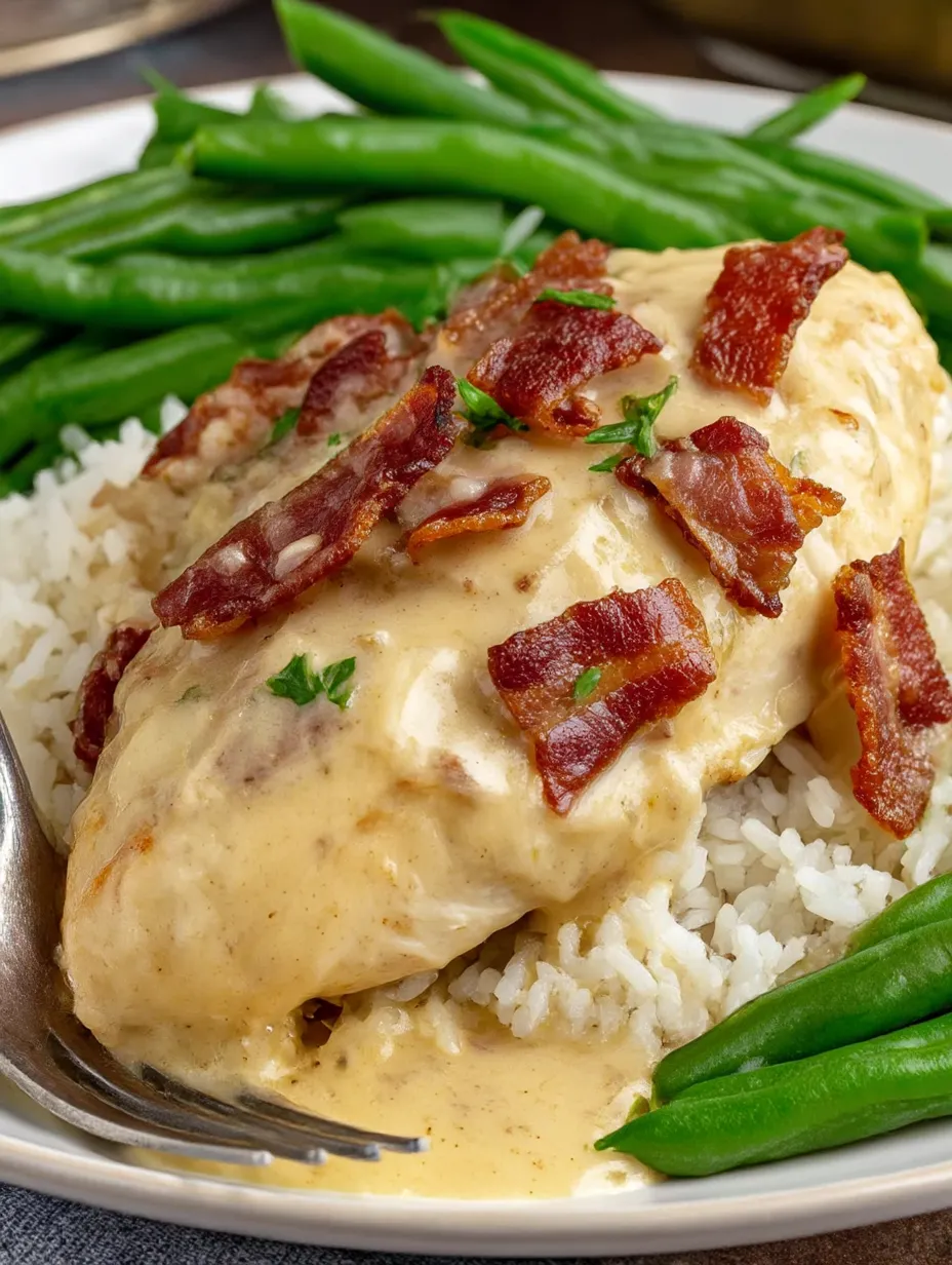 A plate of smothered chicken with rice.