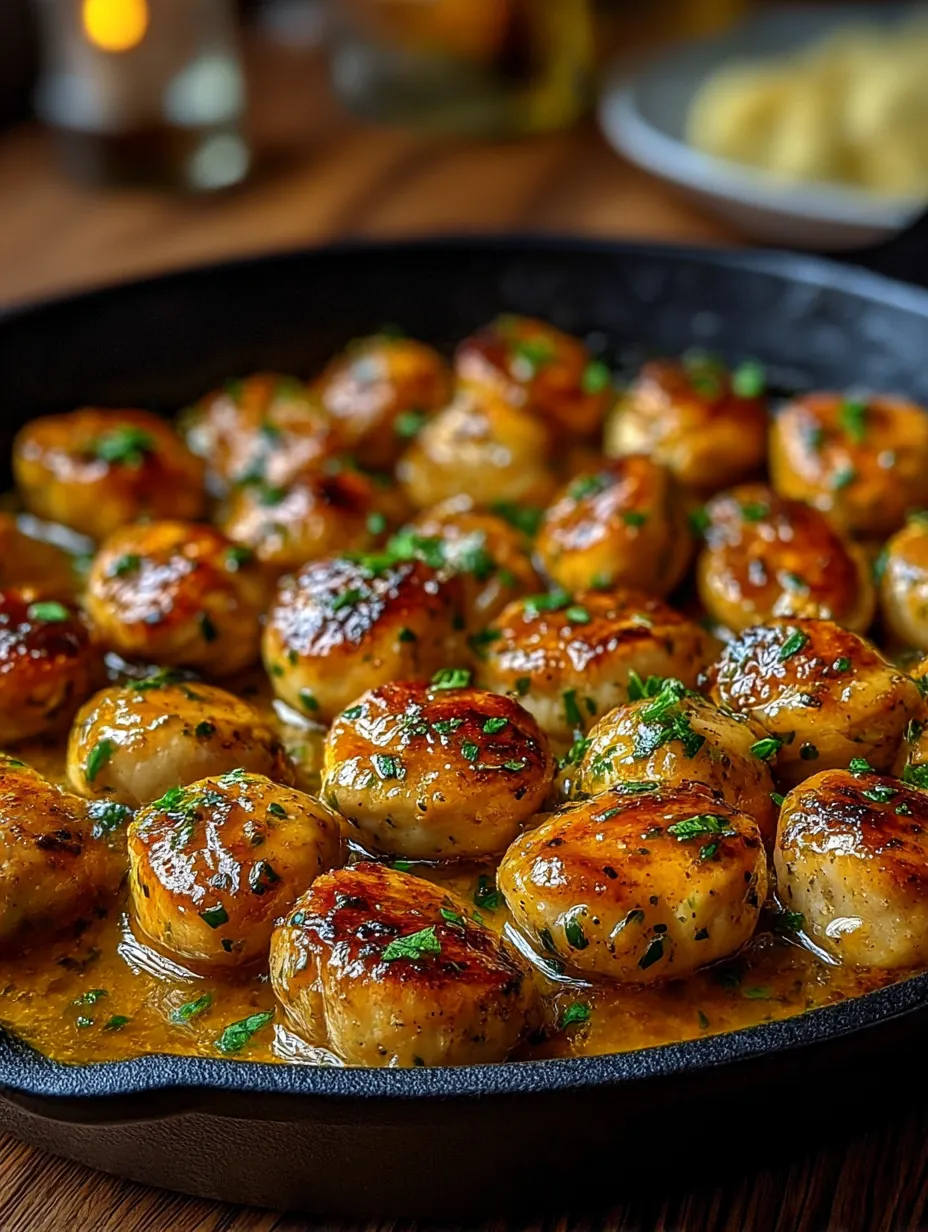 A skillet of butter chicken with green herbs.