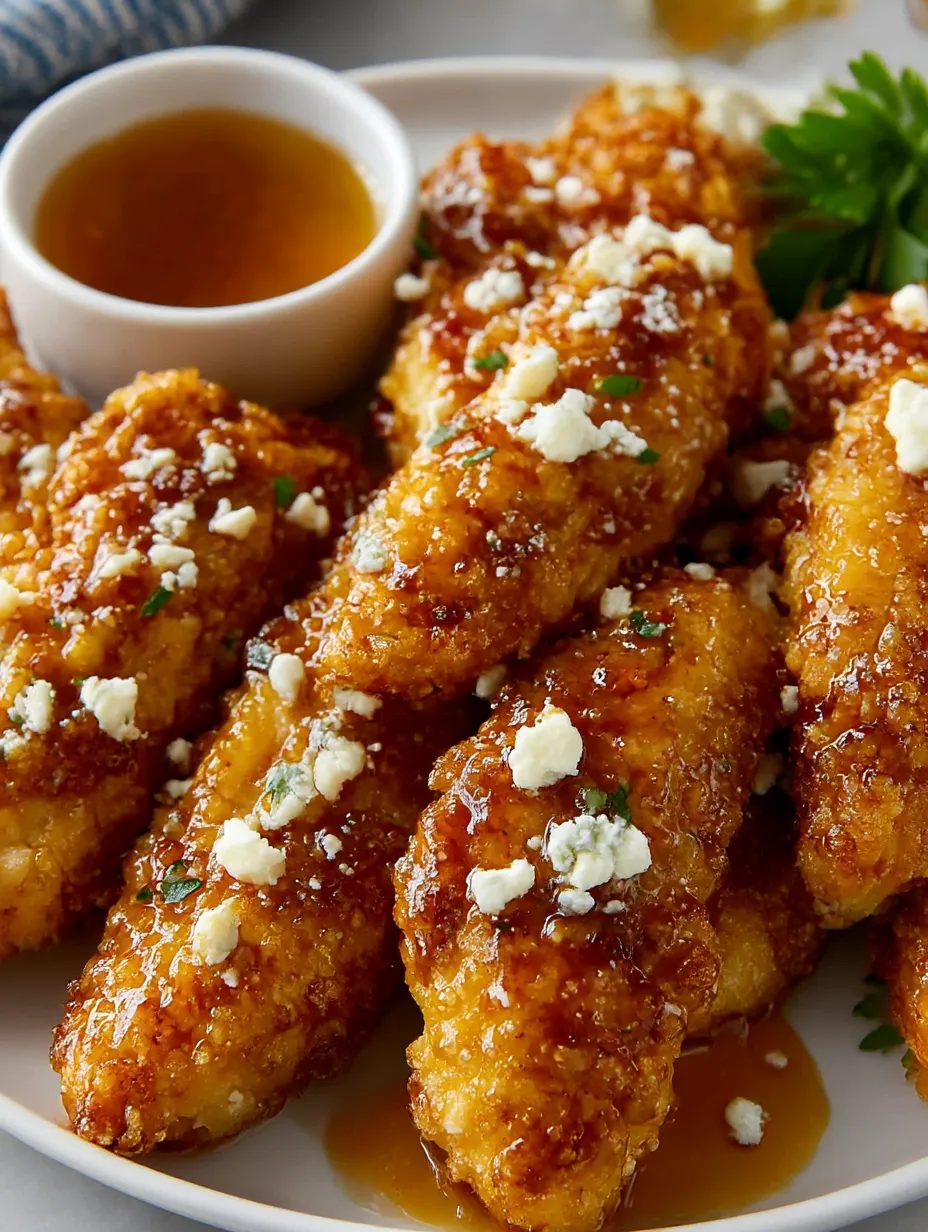 A plate of chicken with feta cheese and honey.