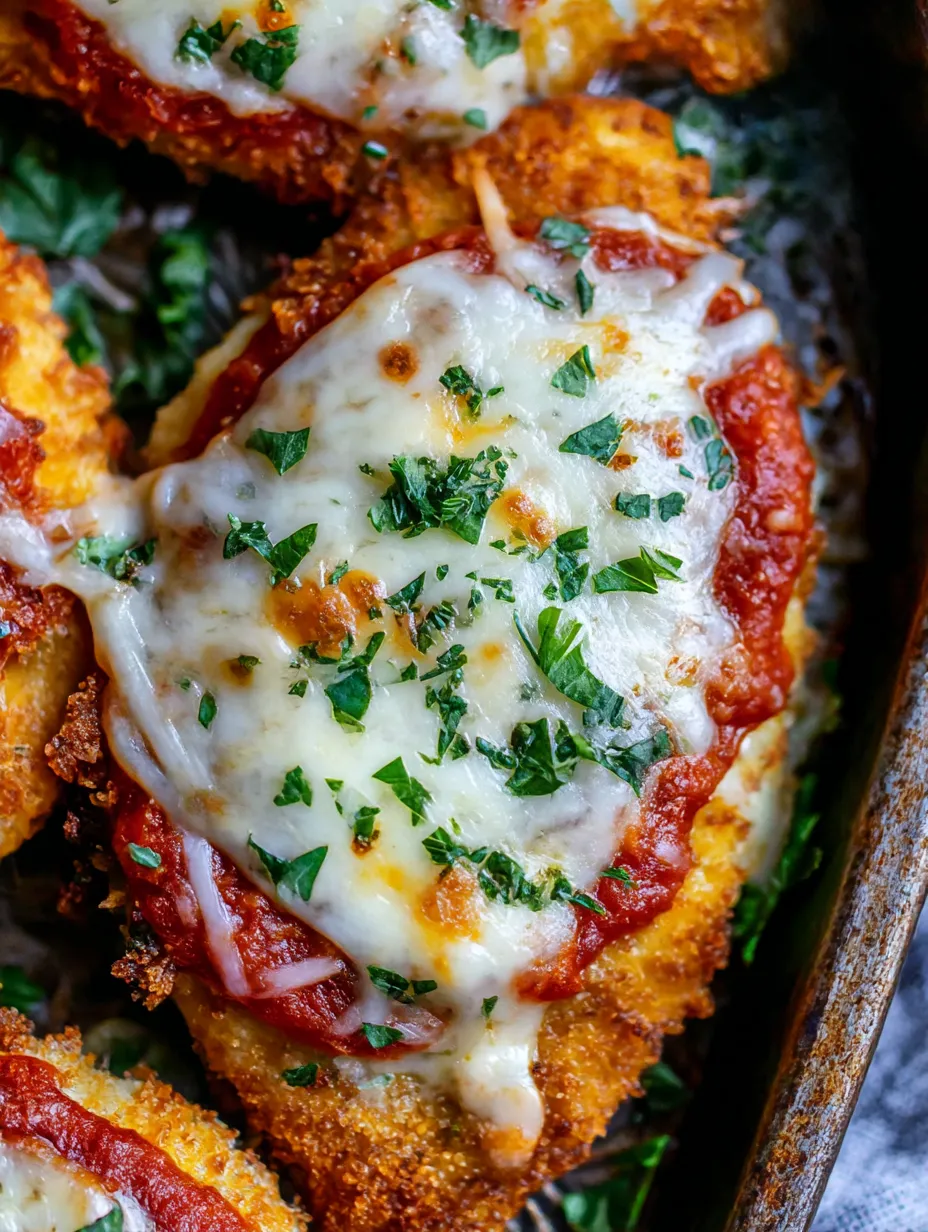 A close up of a piece of crispy chicken parmesan.