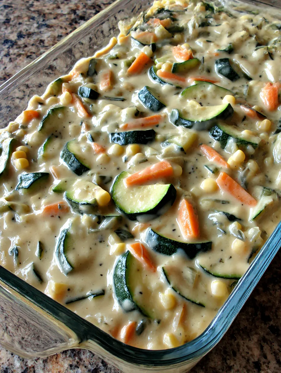 A dish made with zucchini, corn, and carrots.