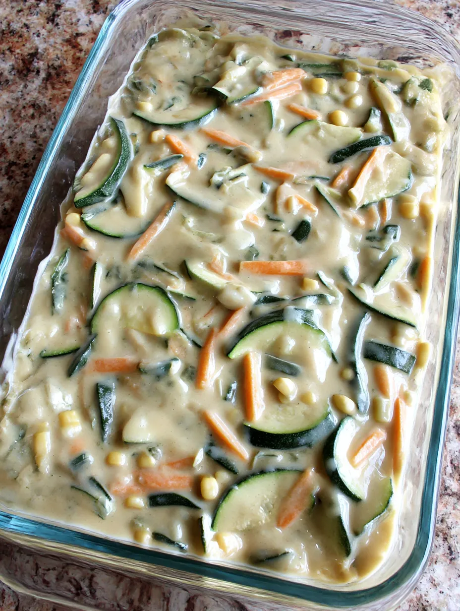 A dish made with zucchini, corn, and carrots.