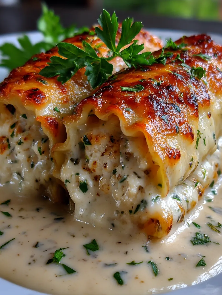A dish of lasagna with a green herb on top.