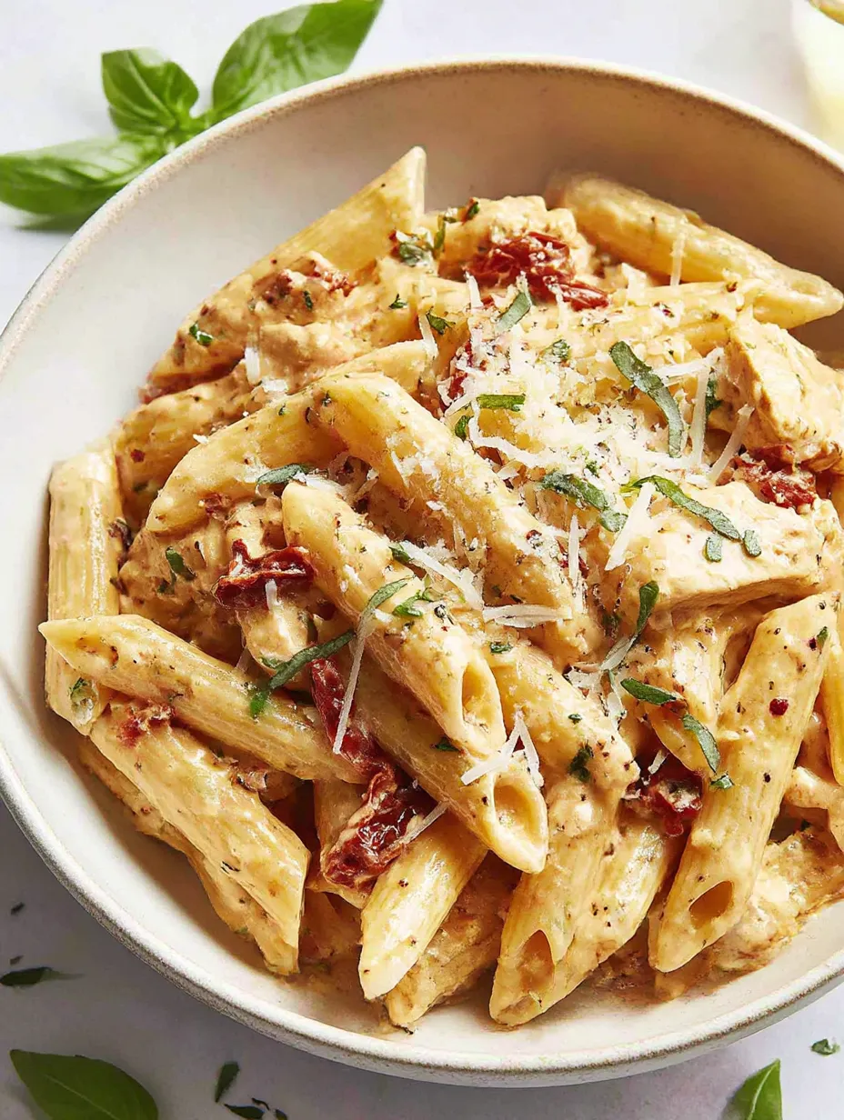 A bowl of pasta with cheese and meat.