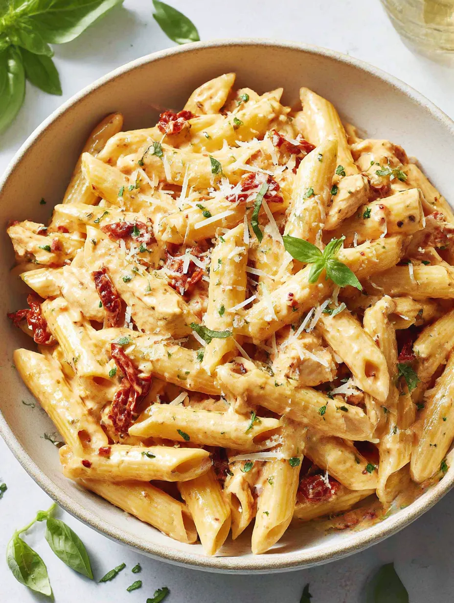A bowl of pasta with cheese and tomato sauce.