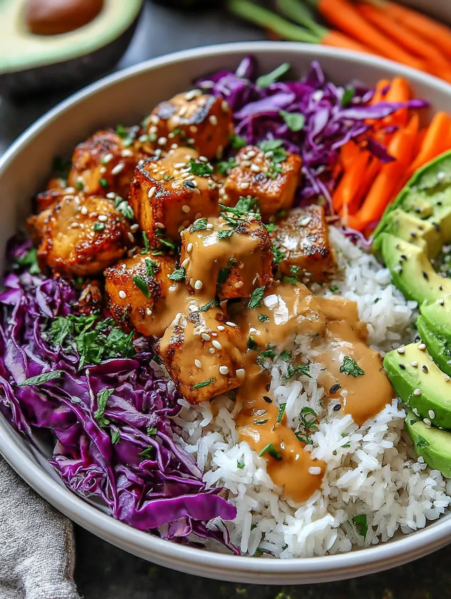 A bowl of food with rice, meat, and vegetables.