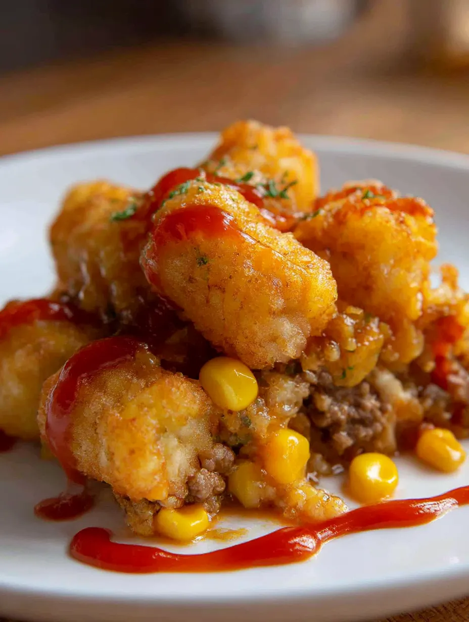 A plate of food with a ketchup sauce.