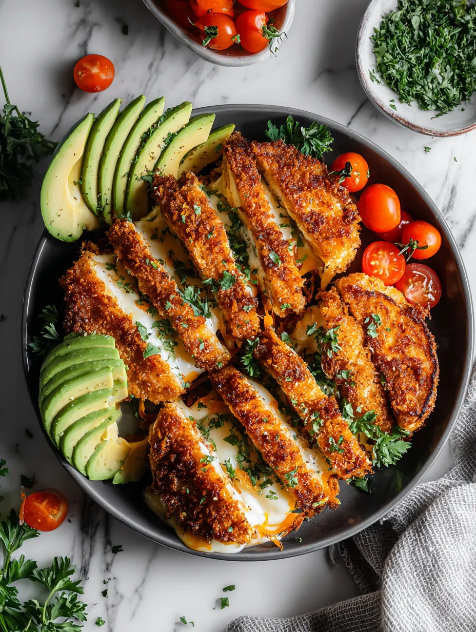 A plate of food with chicken, tomatoes, avocado, and cheese.