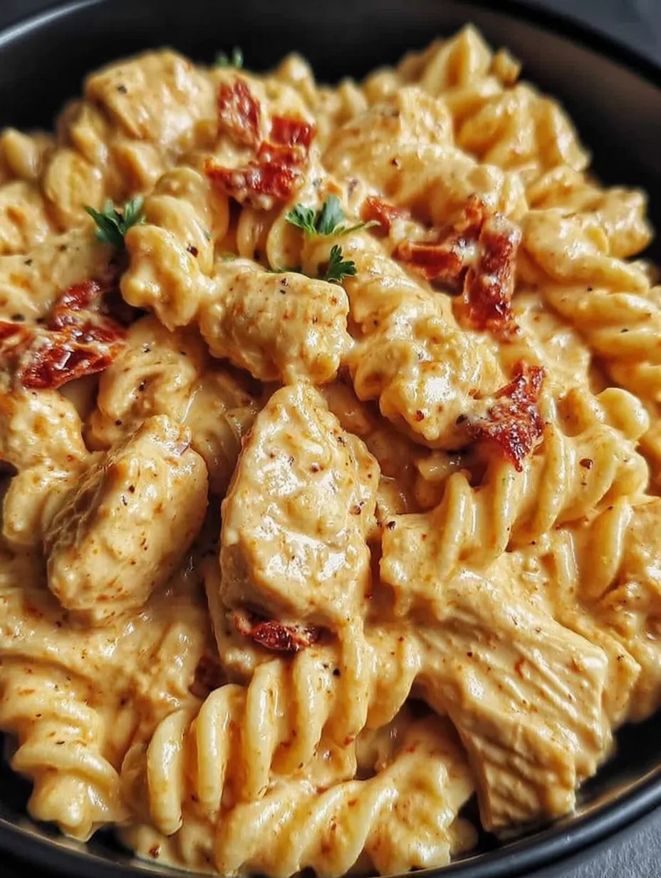 A bowl of pasta with bacon and cheese.