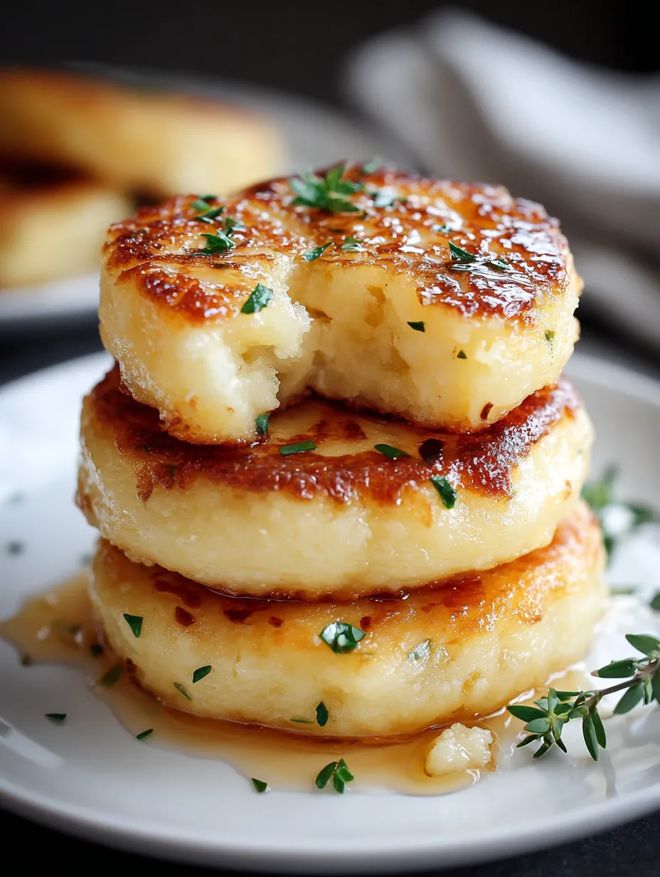 A stack of three pancakes with butter and herbs.