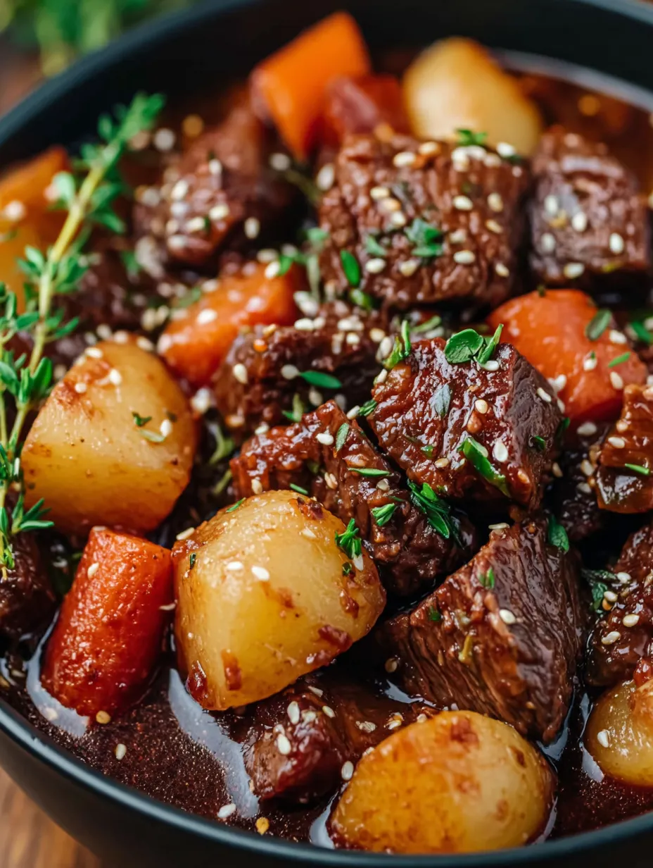 A bowl of beef and vegetables.