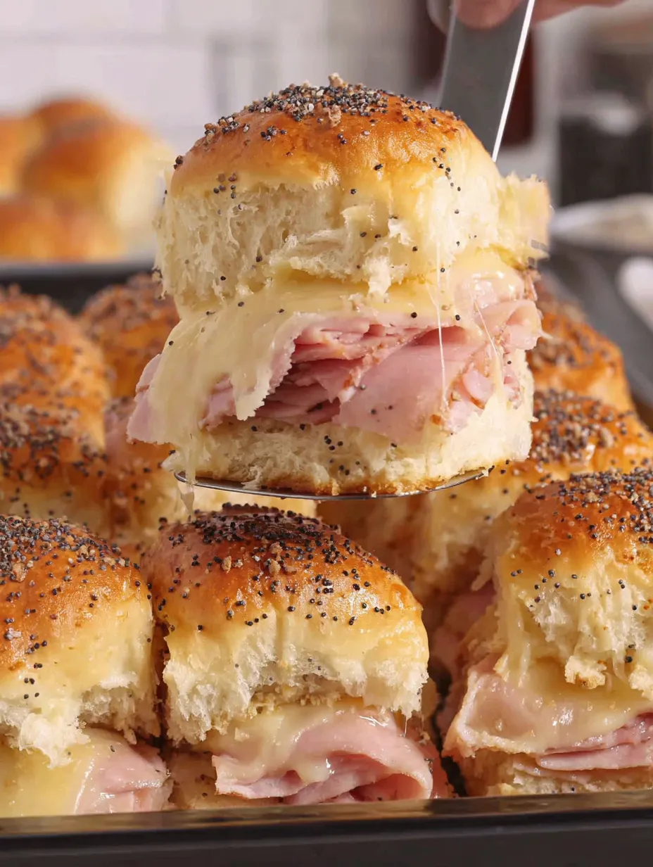 A sandwich with ham and cheese on a toothpick.