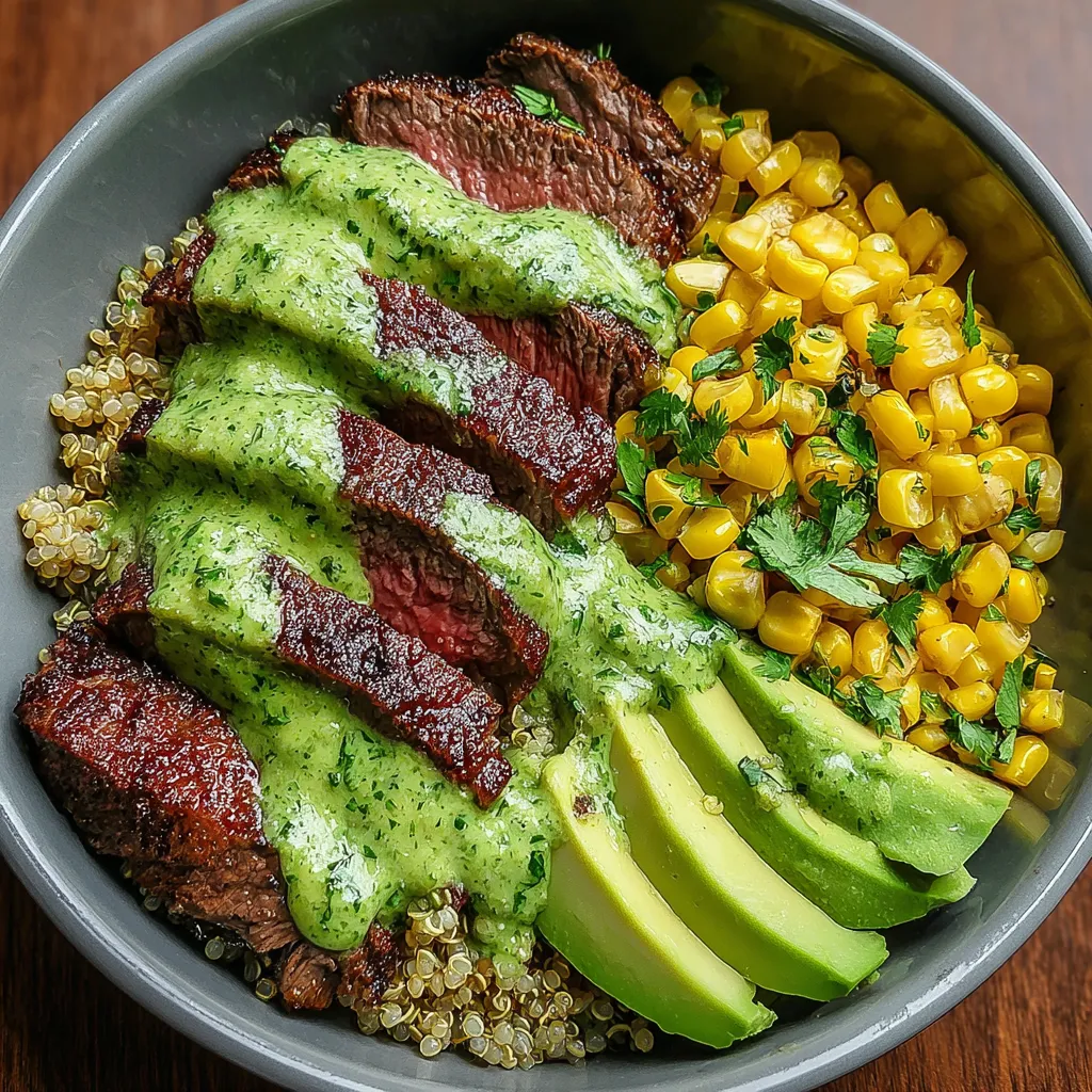 A bowl of food with meat, corn, avocado, and sour cream.