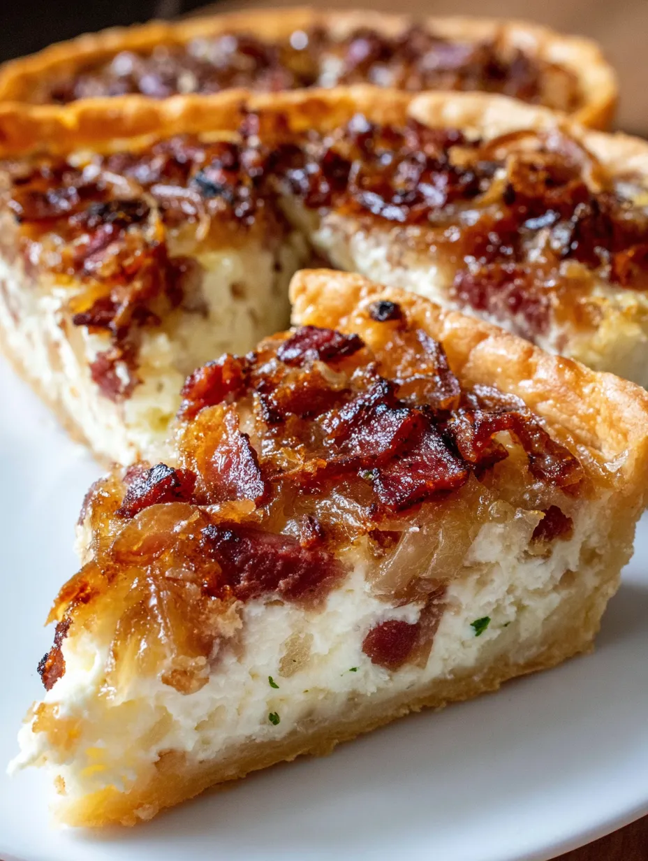 A slice of bacon and cheese pie.