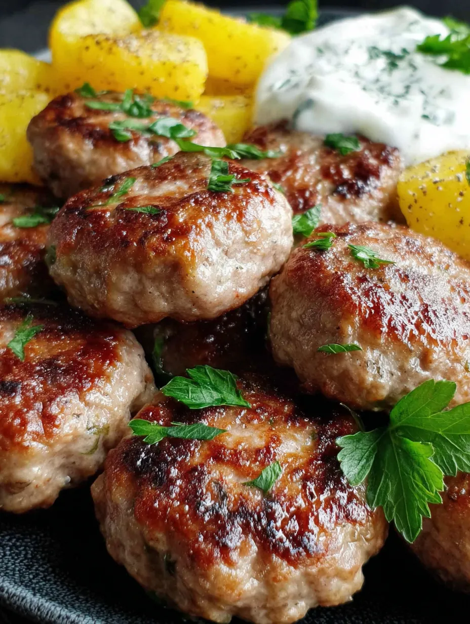 Meatballs on a plate with a side of sauce.