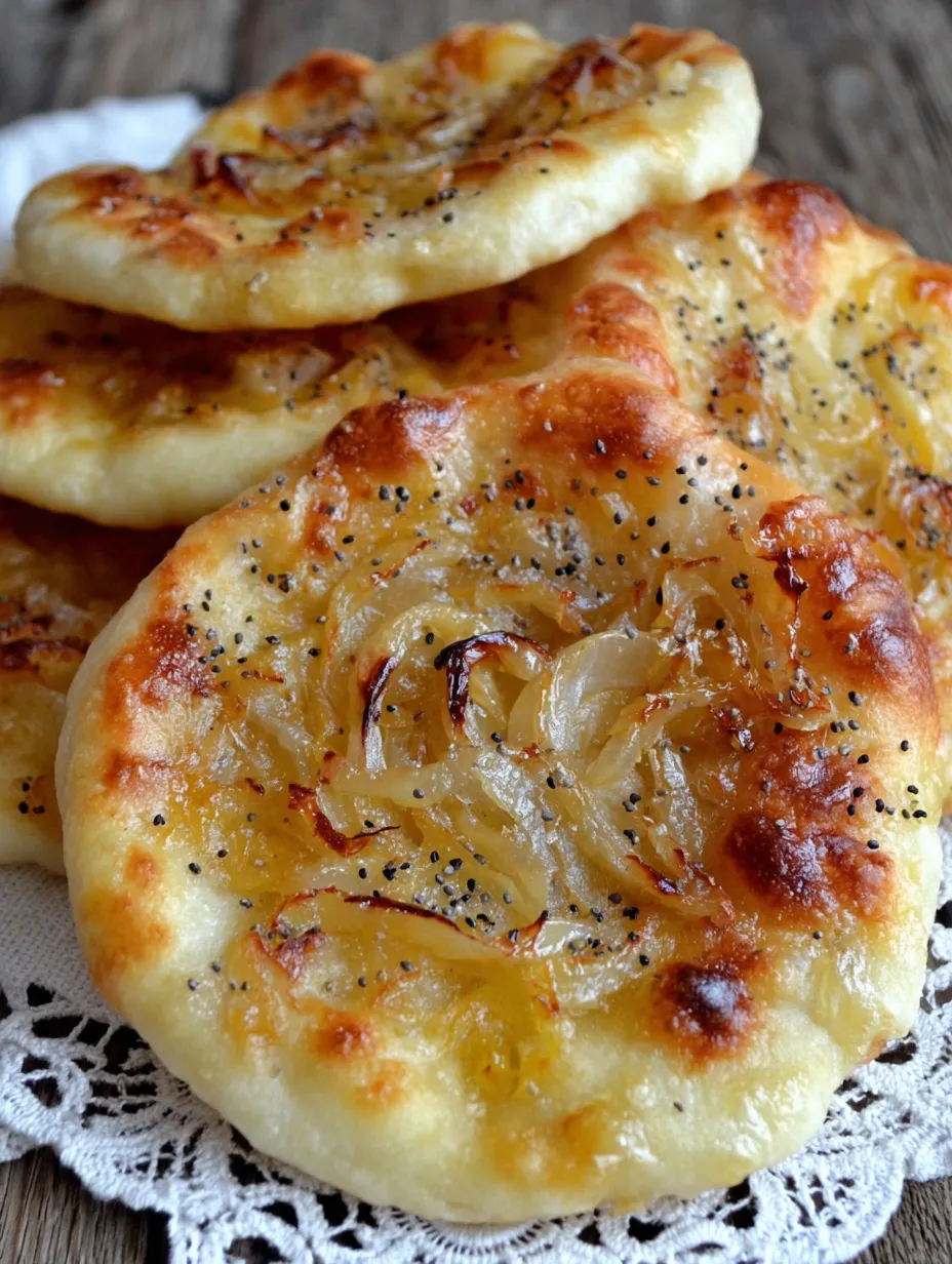 A stack of flat breads with onions on top.