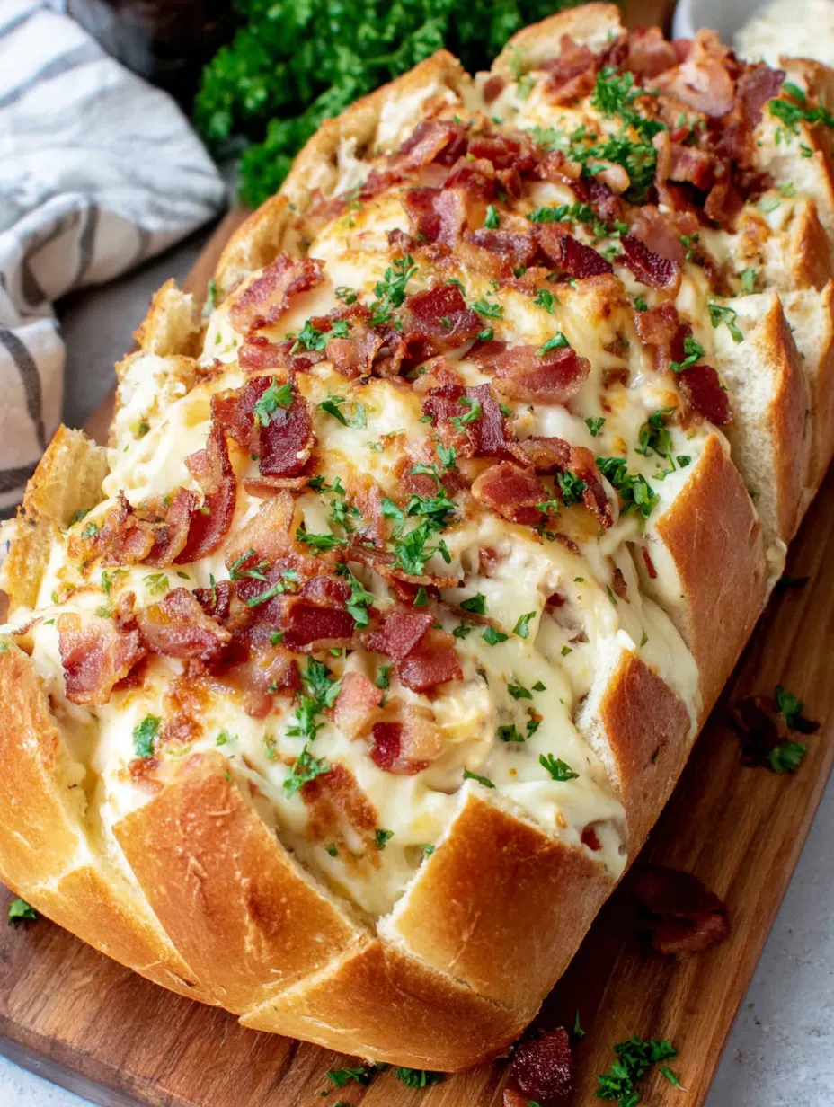 A sandwich with bacon and cheese on a wooden table.