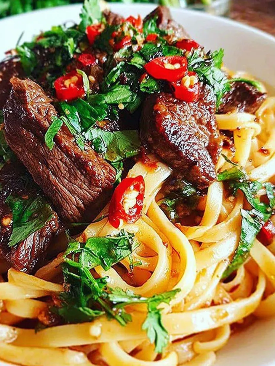 A plate of food with noodles and meat.