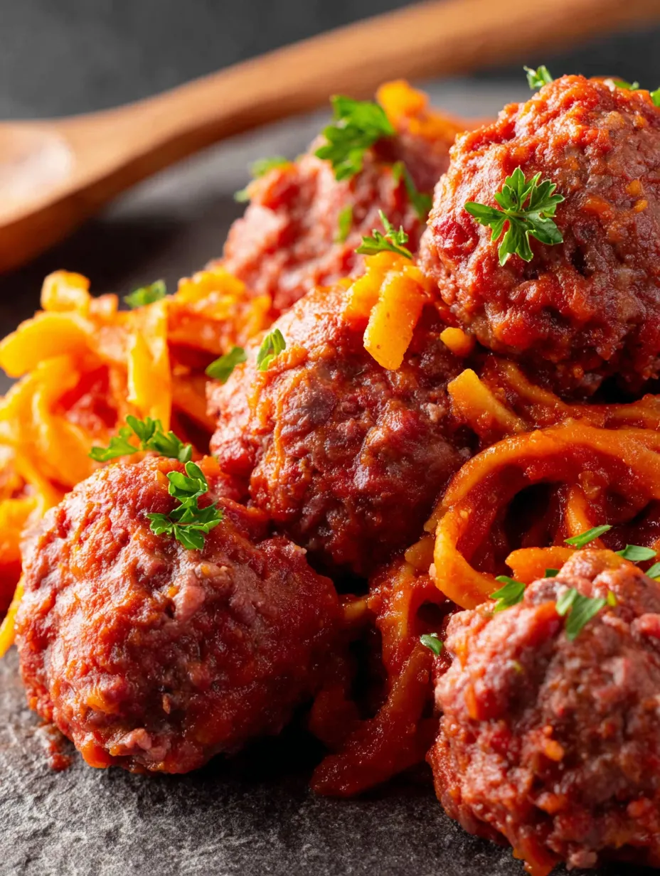 A plate of meatballs with sauce.