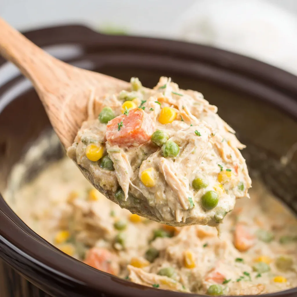 A wooden spoon is scooping food out of a bowl.