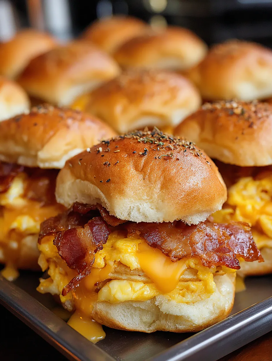 Bacon and egg sandwiches on a tray.