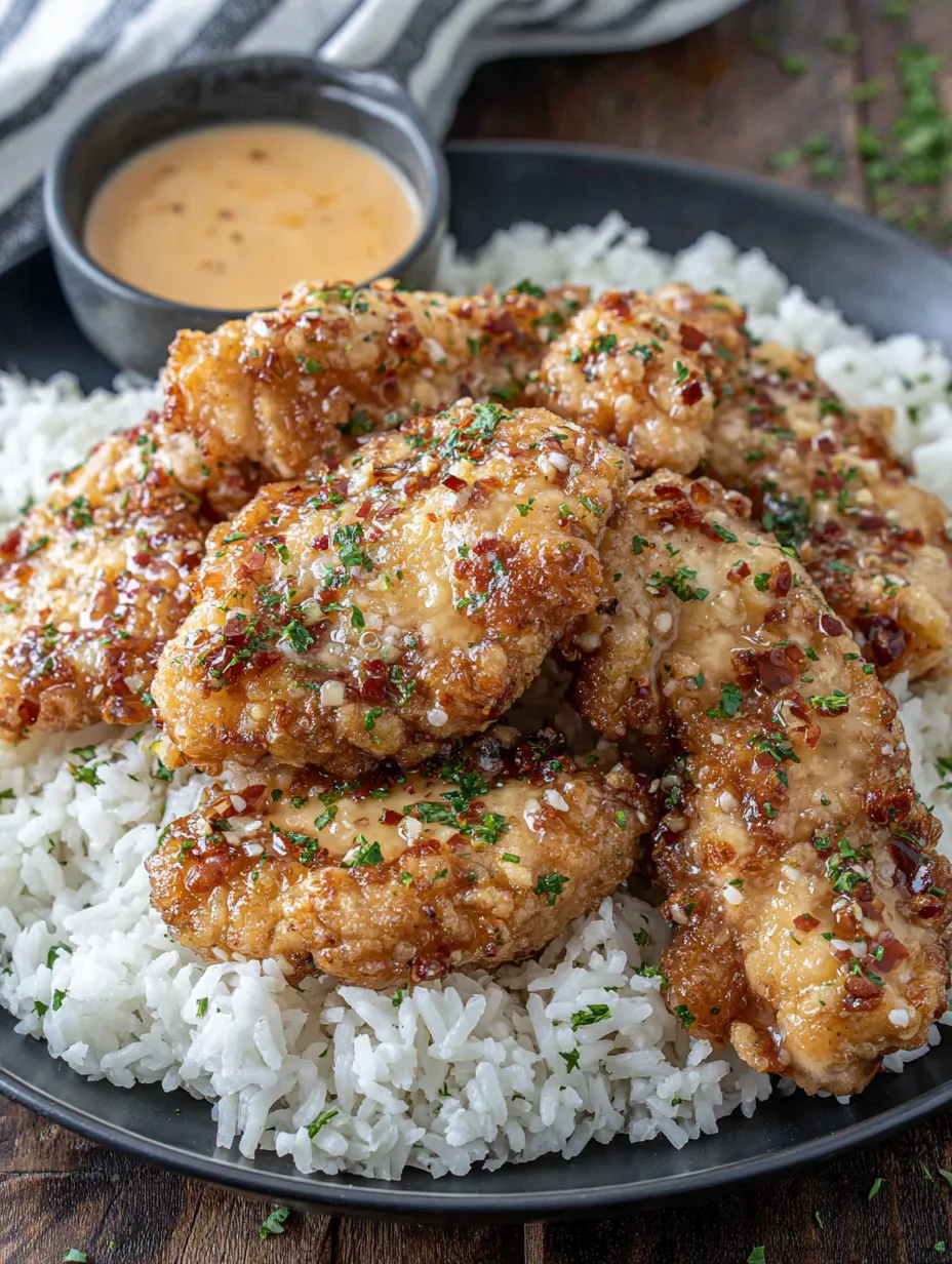A plate of fried chicken with rice.