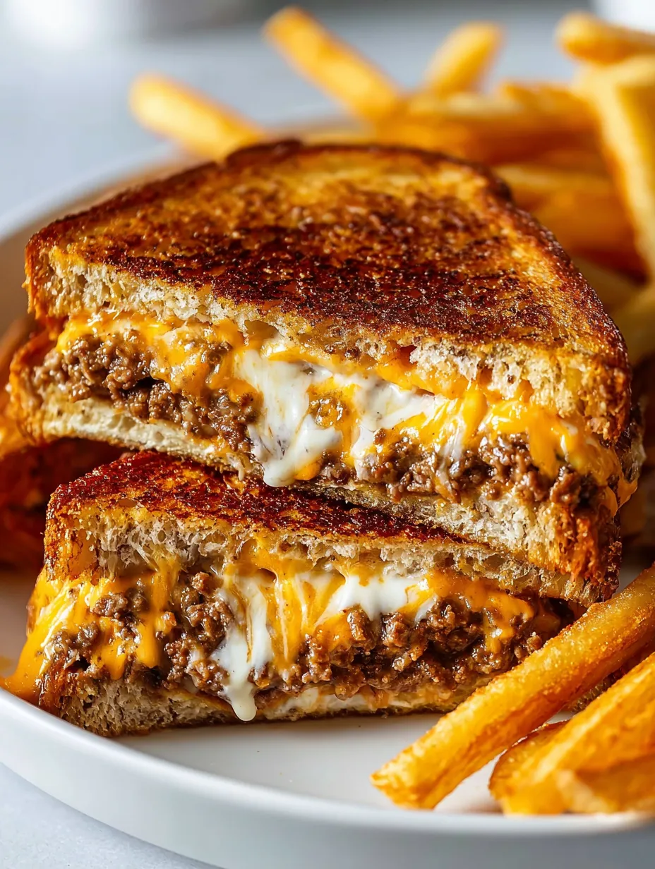 A sandwich with cheese and meat on a plate.