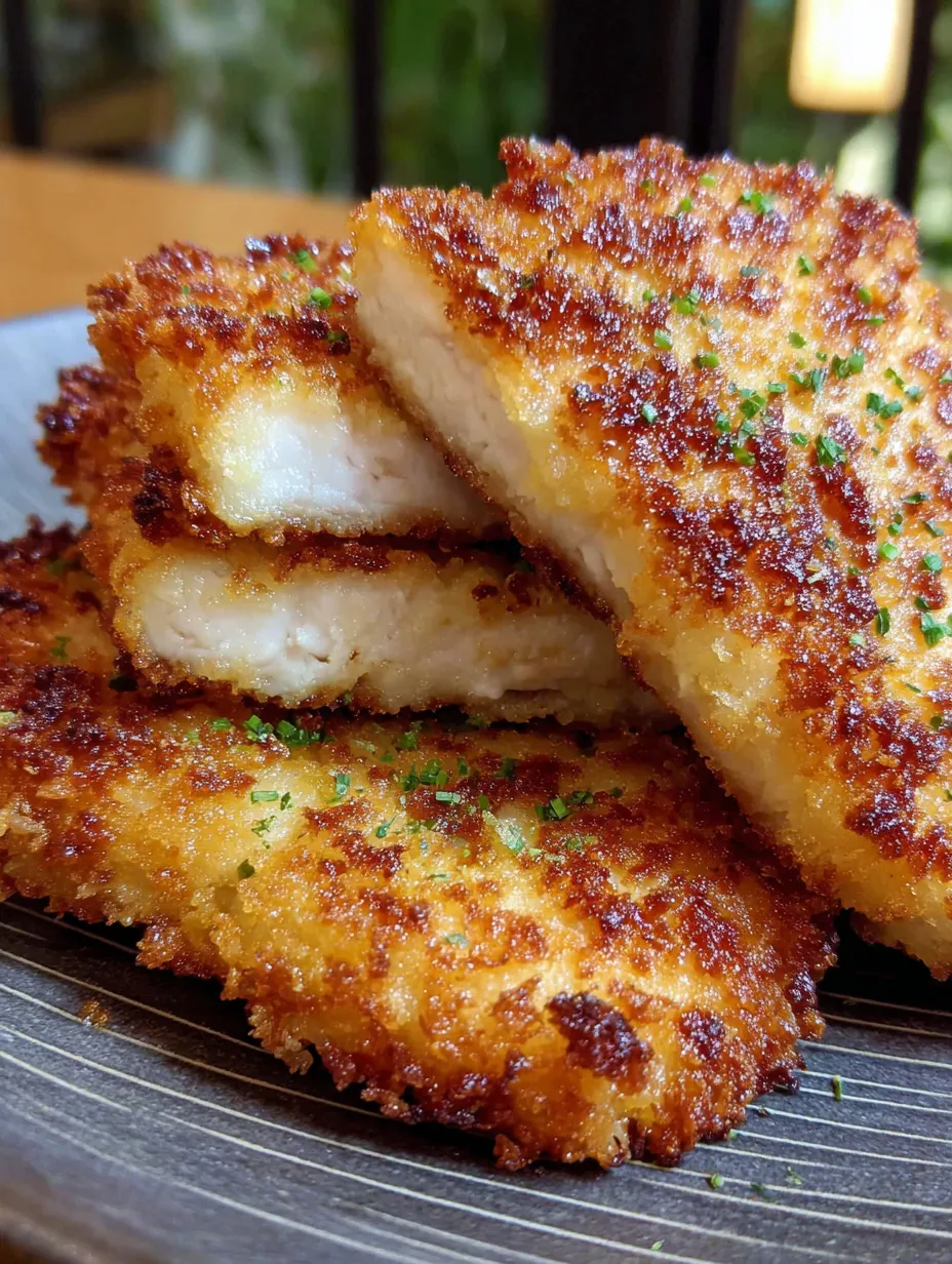 A piece of breaded meat on a plate.
