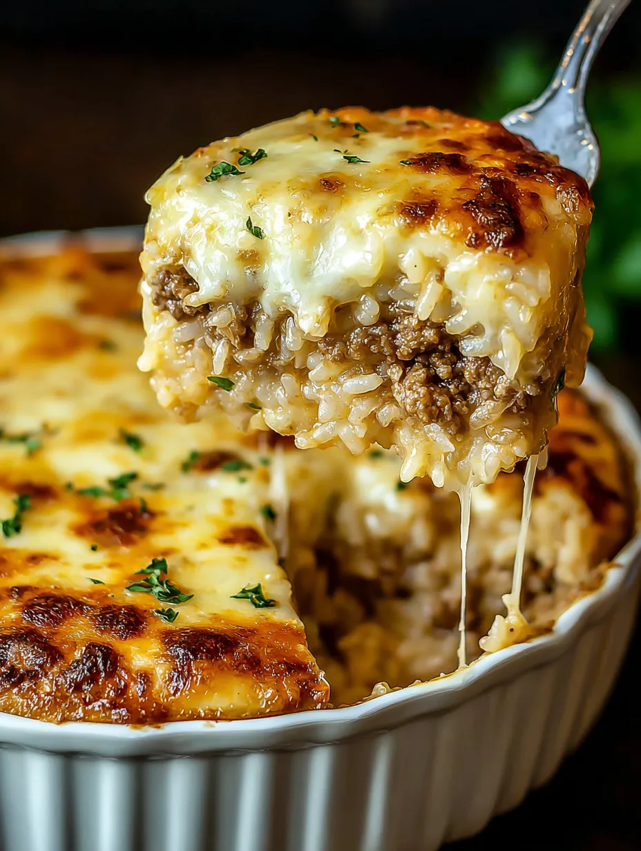 A slice of cheesy rice casserole.