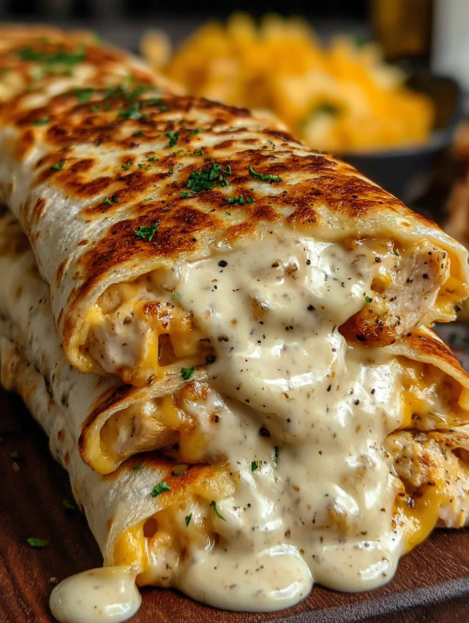 A burrito with cheese and chicken.