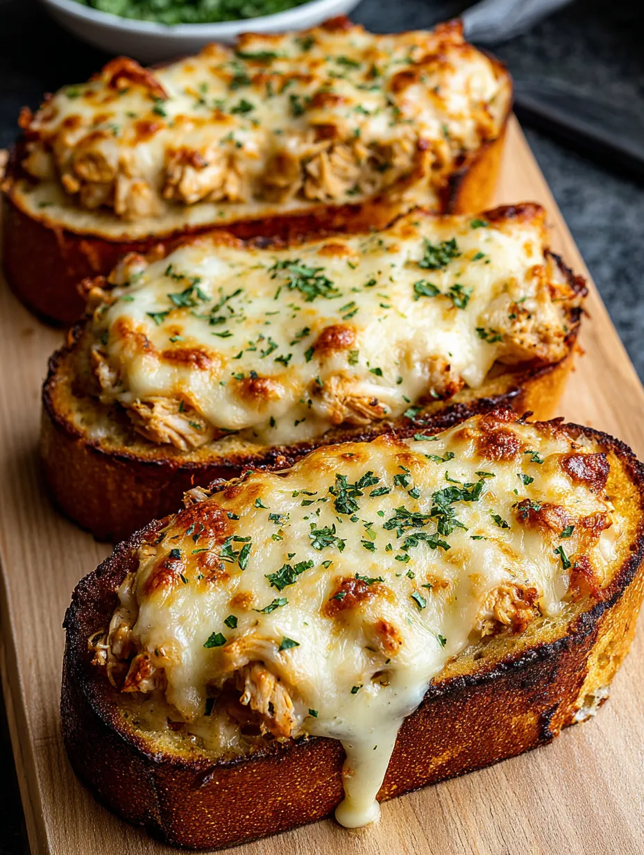A slice of bread with cheese and chicken on it.