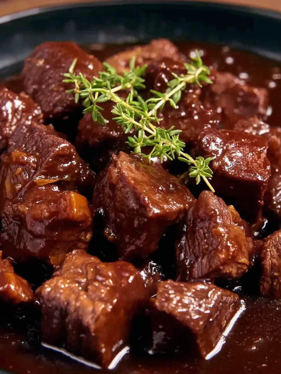A close up of a plate of meat with a sprig of parsley on top.