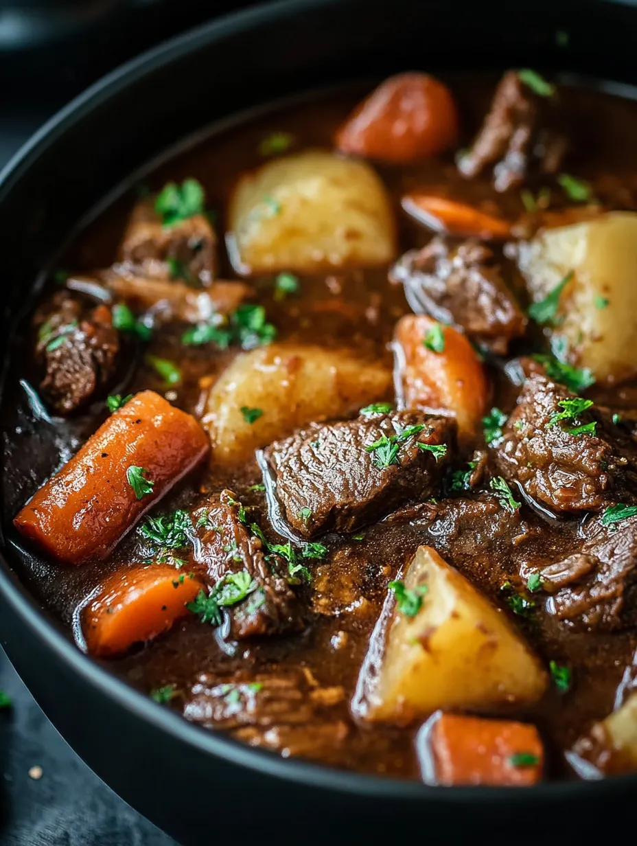 A bowl of stew with carrots and potatoes.