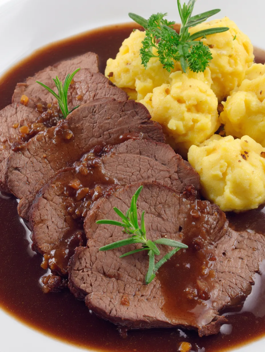 A plate of meat and mashed potatoes.