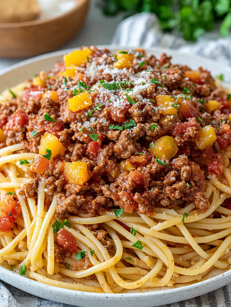 A bowl of spaghetti with meat sauce.