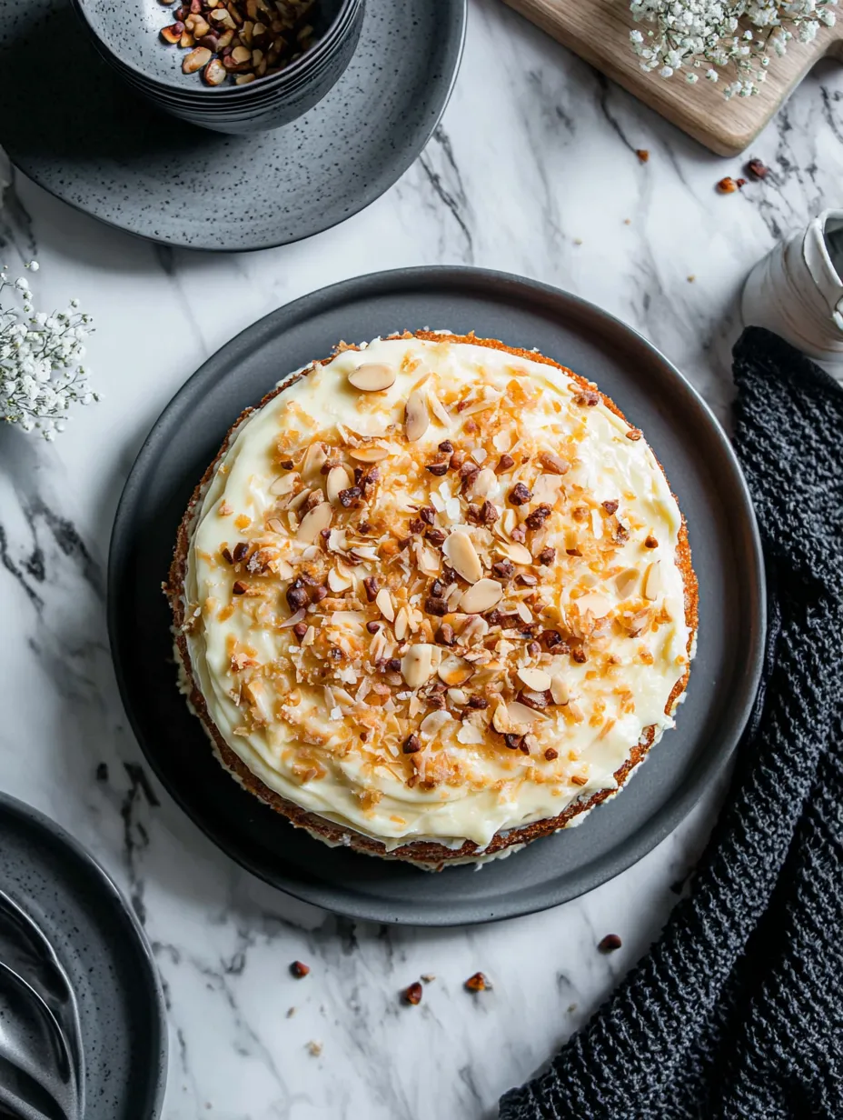 A cake with almonds on top.